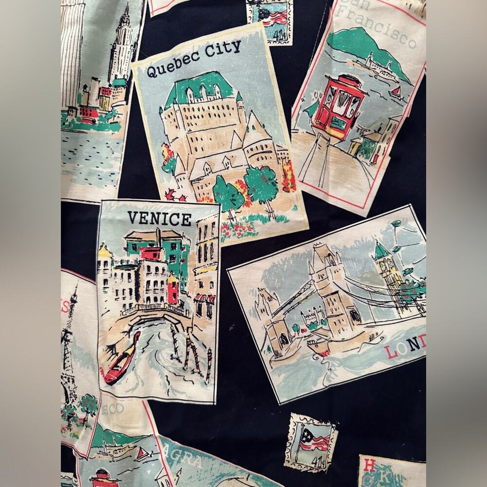 Talbots Postcard Travel Landmarks Print Skirt Navy Blue A-line Pencil Skirt 10p - Picture 2 of 9